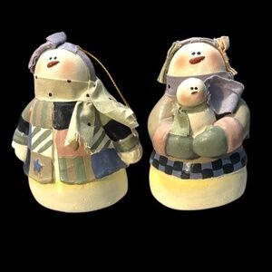 Festive Snowman Family Figurine Set - Pastel Accents